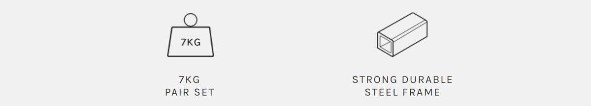 7kg weight icon and steel frame icon